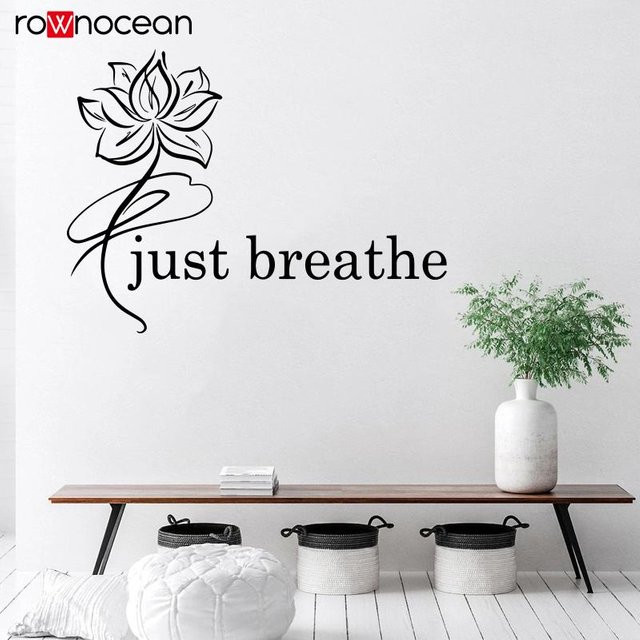 Atme Einfach Vinyl Wandaufkleber Lotusblume in Schwarz für Yoga Studio und Meditation, B: 75 cm, H: 56 cm - Bild 1