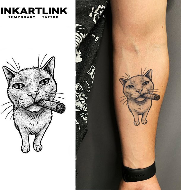 INKARTLINK Zigarren-Kätzchen-Tattoo-Pflaster, wasserfest - Bild 1