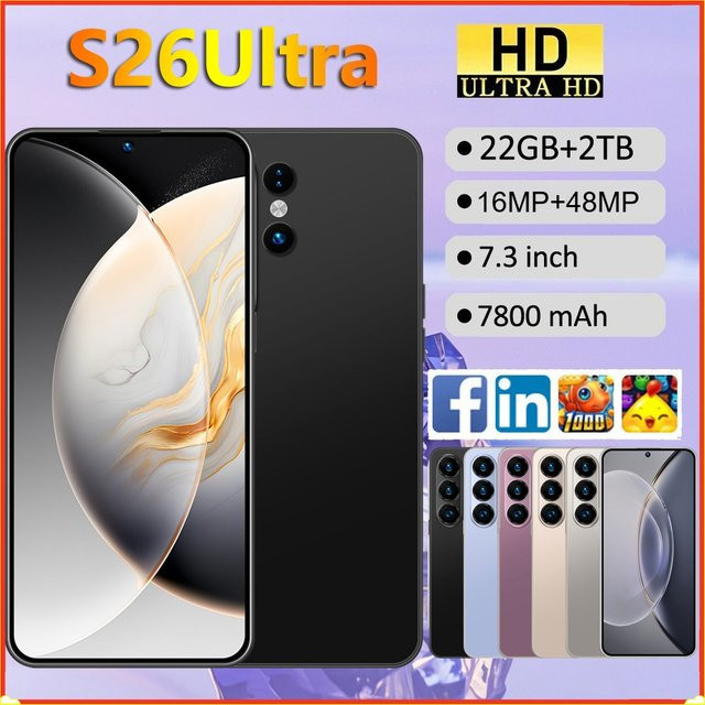 CHOTOG S26 Ultra Smartphone Android 5G mit 7,3 Zoll HD Display, 22 GB RAM, 2 TB Speicher, 7800 mAh Akku, Dual-SIM und WLAN in Schwarz - Bild 1