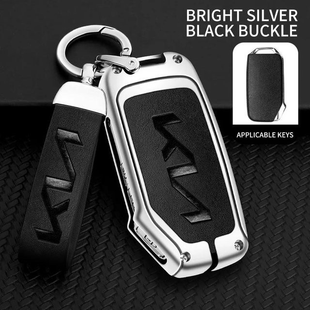 Schlüsselhülle aus Zinklegierung und Leder für KIA in Schwarz, passend für Niro, Sportage, Soul, Ceed, GT, Stinger, Sorento, Cerato, Forte und Telluride - Bild 1