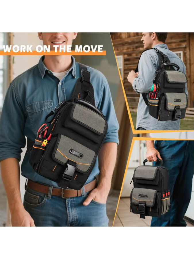 Elektriker-Werkzeugtasche Organizer in Schwarz mit ergonomischem Griff und Schultergurt, B/T/H: 30,0 x 19,0 x 13,0 cm - Bild 7