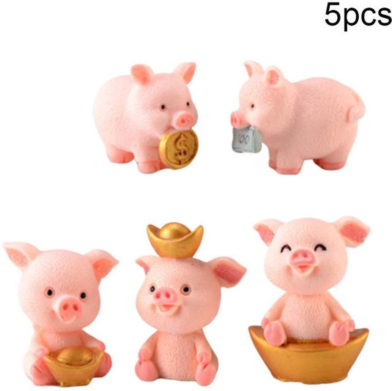 Romantisches Leben Schwein Figurine aus Kunstharz in Rosa als dekorative Miniatur Statue für Garten und Tisch - Bild 1