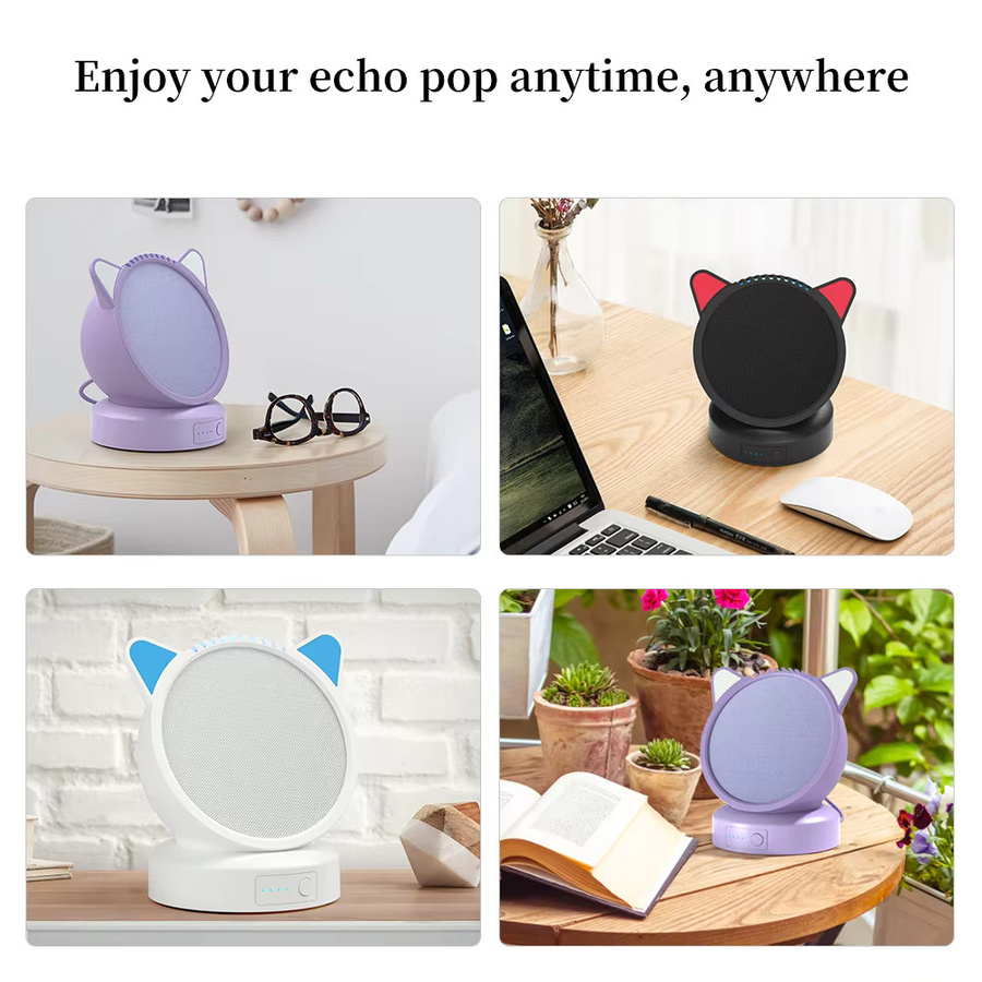 LIBOER Batteriebasis für Echo Pop, tragbare Lade-Dockingstation mit Katzenohren und schützender Silikonabdeckung, Farbe: Lila - Bild 3