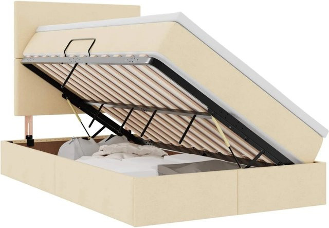 vidaXL Bett mit Stauraum und LED-Beleuchtung in Beige mit Polsterrahmen und Metallgestell B/T: 120 x 194 cm - Bild 1