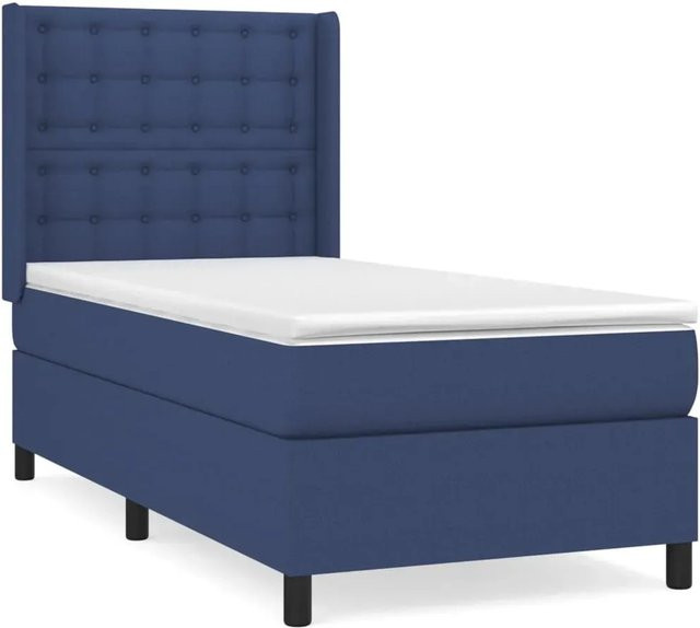 vidaXL Boxspringbett mit Matratze Blau, Hybridbett mit Taschenfederkern aus Stoff, B/T/H: 80 x 200 x 118 cm - Bild 1