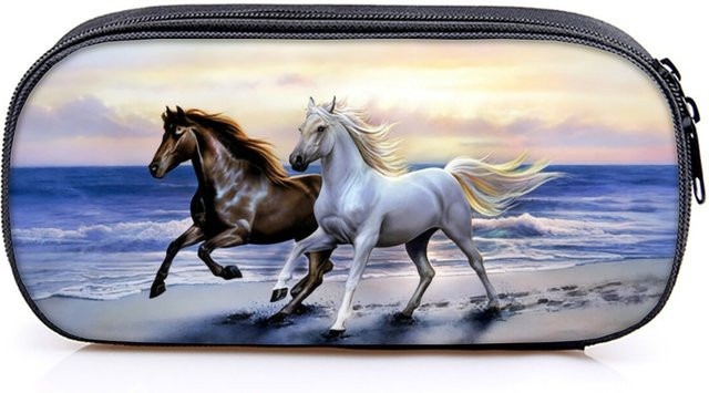 Mehrschichtiges Leder-Federmäppchen mit 2D Cartoon-Pferd Design in Multicolour - Bild 1