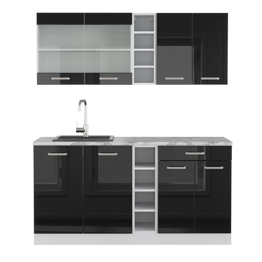 Vicco Küchenzeile R-Line Solid modern in Weiß und Schwarz mit Arbeitsplatte, B: 160 cm, H: 81,6 cm, T: 60 cm - Bild 3