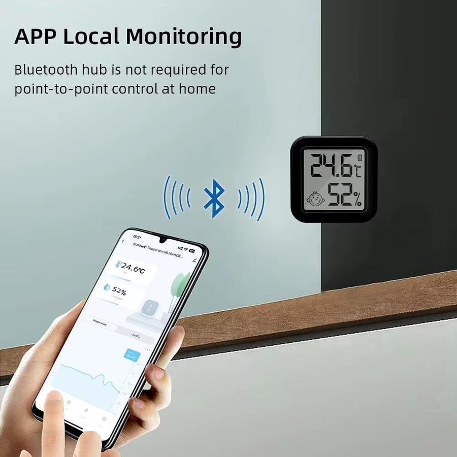 Onenuo Tuya Bluetooth Temperatur- und Feuchtigkeitssensor mit LCD Digitaldisplay und App-Steuerung, Schwarz - Bild 3