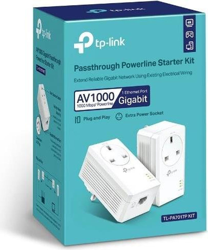 TP-Link TL-PA7017P AV1000 Gigabit Passthrough Powerline Starter Kit mit 4 Ethernet-Adaptern in Weiß - Bild 2