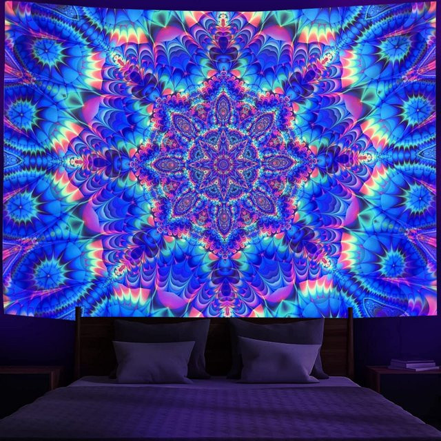 VIKAMA Fluoreszierender Mandala-Wandteppich in Multicolour mit Neon-Boho-Mustern, Rechteckig, Breite: 100 cm, Höhe: 75 cm - Bild 1