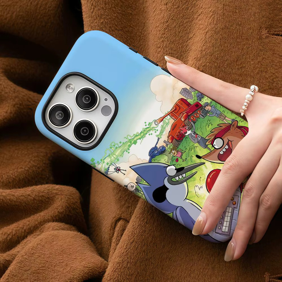 R-Regular Show Handyhülle für iPhone 17 16 15 14 13 12 Pro Max Plus in Weiß und Multicolour mit glänzender HD-Doppelschicht-Flüssigkeitshartschale - Bild 5