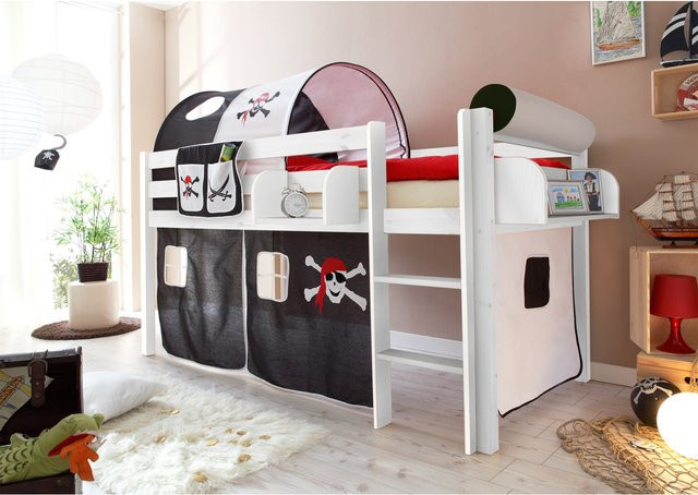 TiCAA Hochbett Malte für Kinder aus Kiefer Holz in Weiß - Bild 1