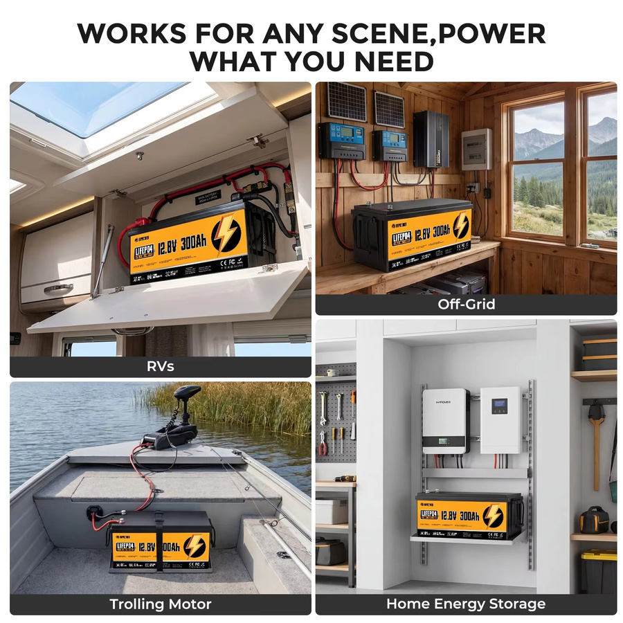 RVPOZWER 12V 300Ah LiFePO4 Batterie mit 200A BMS in Schwarz für Wohnmobile, Solaranlagen und Heimenergie - Bild 5