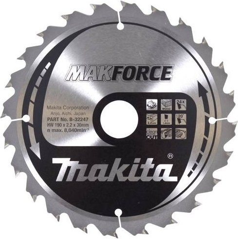 Makita MAKFORCE Kreissägeblatt mit Hartmetallzähnen für Holz und Metall, Farbe: Silber, Durchmesser: 190 mm, Bohrung: 30 mm, Zähneanzahl: 24 - Bild 1