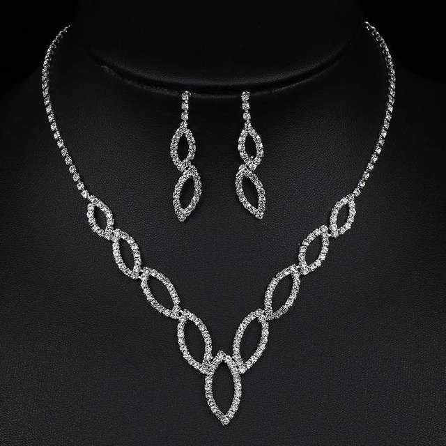Schmuck-Set Halskette und Ohrringe, Kupfer, Schwarz, Zirkonia, Kristall, Damen - Bild 1