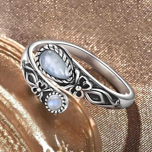 happy8 Ring, Schmetterling, Mondstein, Silber, Damen, Vintage - Bild 1