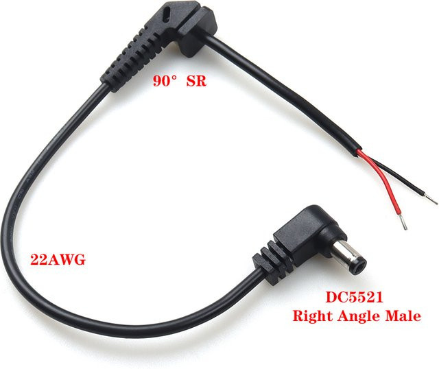 LANO DC-Verlängerungskabel mit 90 Grad Winkelstecker DC 5,5 x 2,1 mm in Schwarz für LED-Streifen und Kamera-Projekte - Bild 1