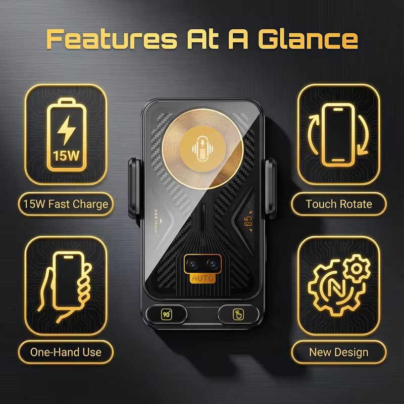 TONGDAYTECH X18 Auto-Handyhalterung mit kabelloser Ladefunktion und 90 Grad Rotationshalterung für Samsung S25 und iPhone 17 16 15 14 13 12 Pro Max, Schwarz, für Lüftungsschlitze - Bild 4
