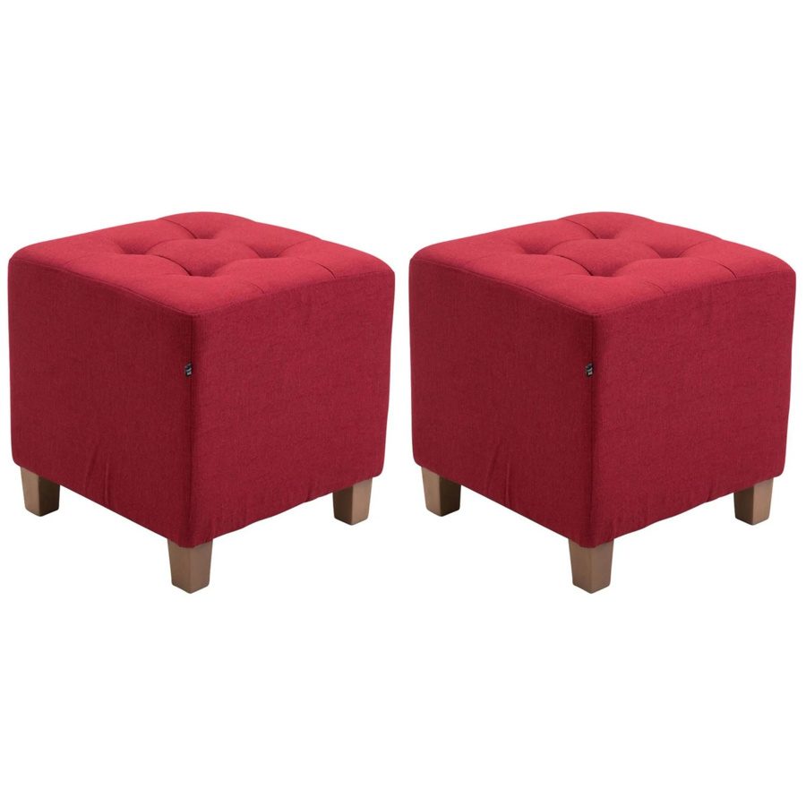 DELUKE 2er Set Sitzhocker CELIS Polsterhocker aus Stoff in Rot, B/T/H: 45 x 45 x 46 cm - Bild 2