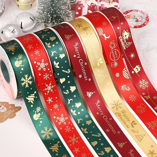 DUTRIEUX Weihnachtsband mit Weihnachtsmuster in Rot, Grün und Multicolour für Geschenktüten und Blumendekoration, 23 Meter Länge - Bild 1