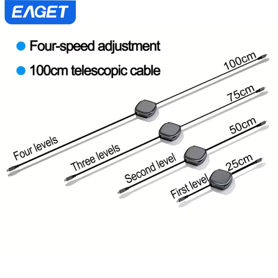 EAGET Einziehbares USB-C-Kabel PD Schnellladekabel Typ C zu C, 1 m Länge - Bild 3