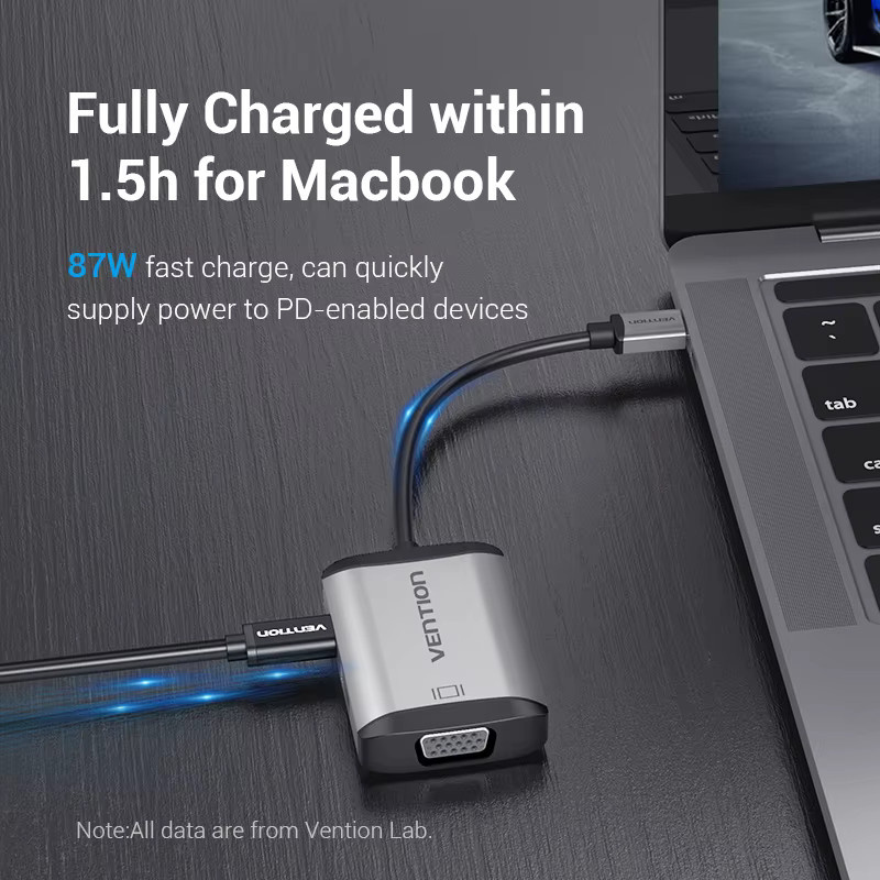 Vention 4 in 1 USB C Hub Multiport Adapter mit 4K HDMI, VGA, USB 3.0 und 87W PD für MacBook, PC, iPad und Samsung Tablet - Bild 2