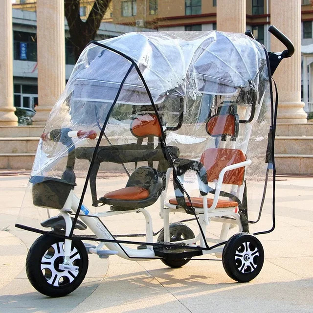 Twin Regenschutz für Kinderwagen, winddicht und staubdicht, transparent/weiß - Bild 1