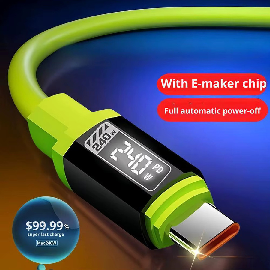 USB Type-C Schnellladekabel mit 240 W Leistung aus Flüssigsilikon in Grün für Samsung und iPhone - Bild 5