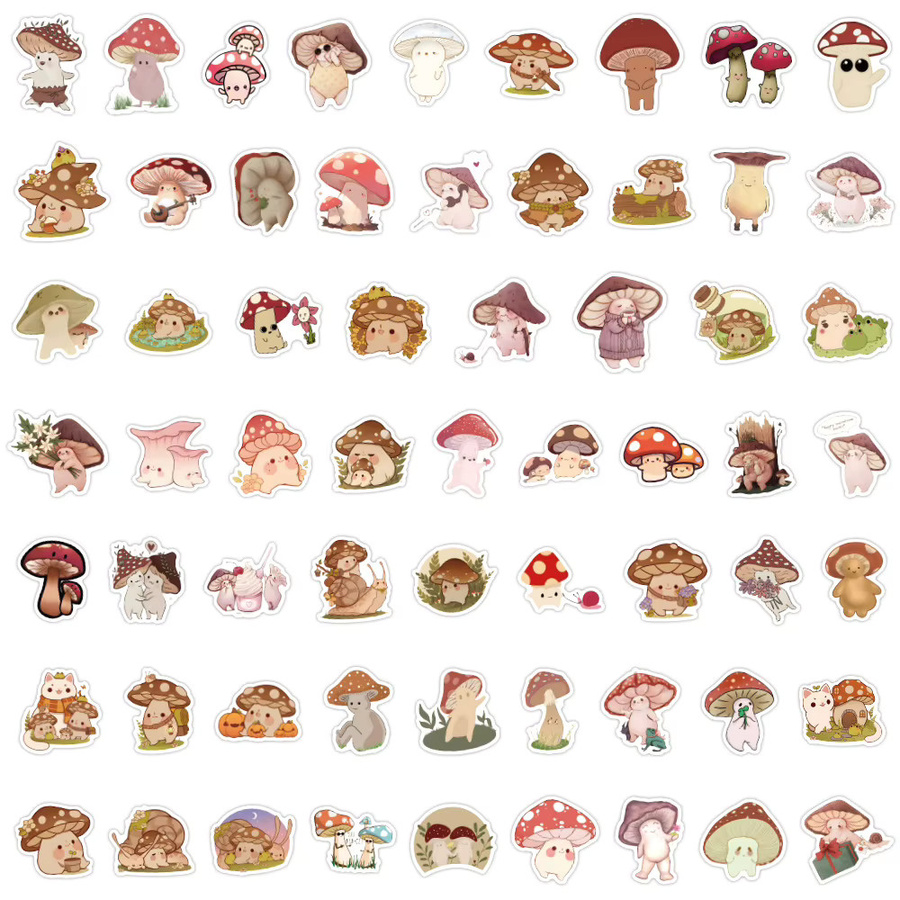 60 Stück Kawaii Pilz Aufkleber Set, Wasserdichte Märchen Pilz Sticker in Multicolour für DIY Notebook und Spielzeug Dekoration - Bild 2