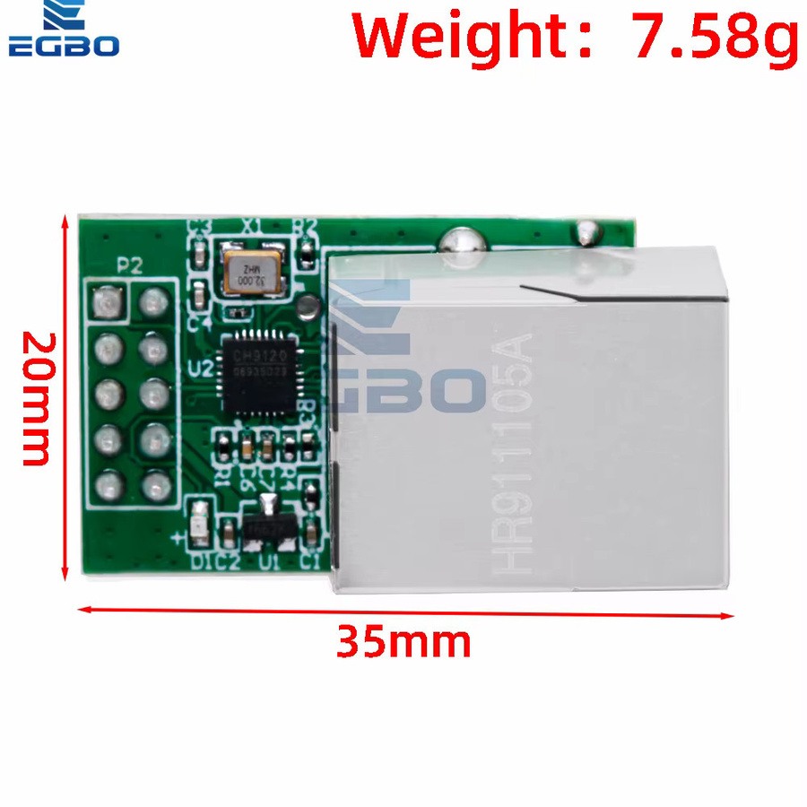 EGBO CH9120 DC 3,3 V Netzwerk-zu-TTL-Konverter-Adaptermodul mit seriellem Port und 10 Mbit/s Ethernet-Schnittstelle - Bild 2
