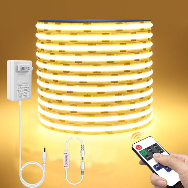 CHNAITEKE COB LED-Streifen 24V in Weiß, dimmbar mit RF-Fernbedienung für TV-Hintergrundbeleuchtung, Spiegel und Küchen-Dekoration - Bild 1