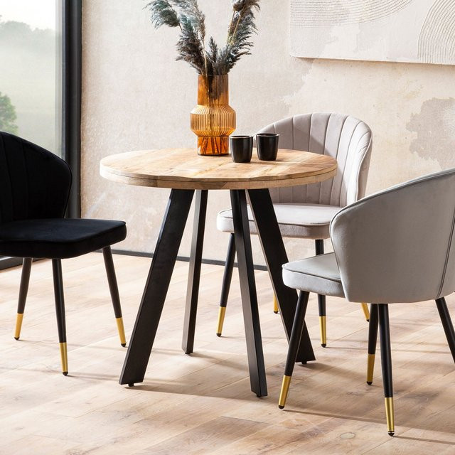 Finebuy Esstisch rund aus Mango Massivholz in Braun im Industrial Stil, Durchmesser: 80 cm, Höhe: 75 cm - Bild 1
