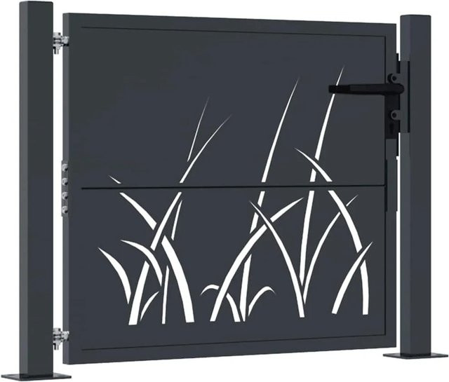 vidaXL Gartentor aus verzinktem Stahl in Anthrazit mit Gras-Design, B/H: 105 x 80 cm - Bild 1