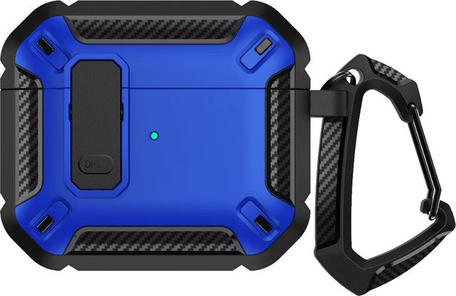 Stoßfeste Schutzhülle für Apple AirPods mit Schaltknopf-Design und Haken in Blau - Bild 1