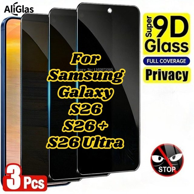 3er-Pack ZMZE Sichtschutzfolie aus gehärtetem 9H Glas für Samsung Galaxy S26 Serie, kompatibel mit Samsung Galaxy S26 Ultra und S26+, transparent - Bild 1