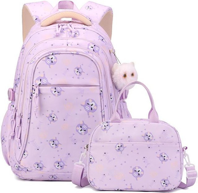 Yiran Bag Schultaschen Set für Mädchen mit Kätzchen-Muster, Rucksack und Zubehör, B/T/H: 45 x 30 x 20 cm und 26 x 11 x 18 cm - Bild 1