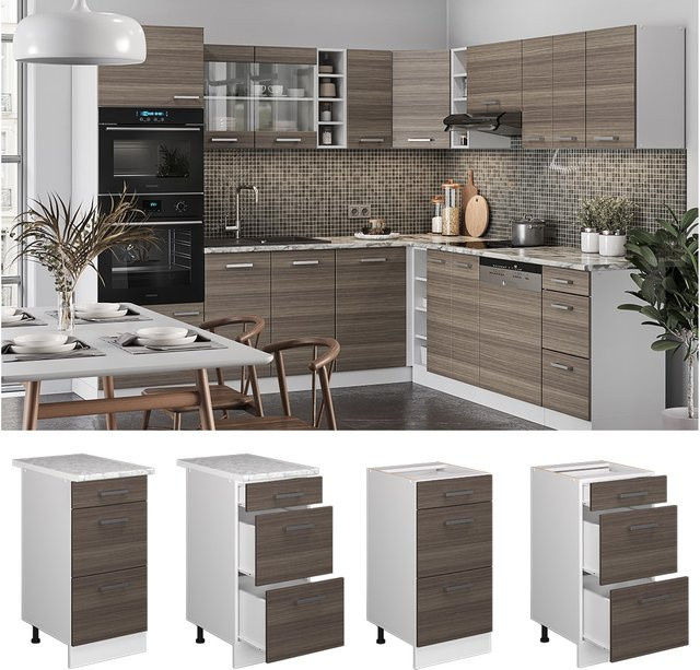 Vicco Küchenunterschrank R-Line mit Schubladen Weiß Edelgrau Breite: 40 cm - Bild 1