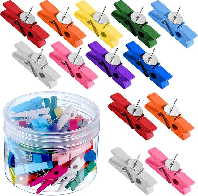 Dekorative Holzklammern als Foto-Clips in Braun und Multicolour, 20 Stück - Bild 1