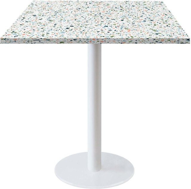 RestooTab Tisch Rome quadratisch in Weiß und Terrazzo-Optik mit Holz- und Steindekor, B/T/H: 70 x 70 x 75 cm - Bild 1