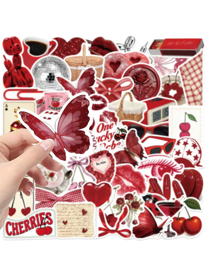50 Stück Vintage Y2K Cherry Girl Graffiti-Aufkleber von LanLanStickersWorld Store in Rot und Multicolour, wasserfeste DIY-Aufkleber für Notizbücher, Gitarren und Gepäck - Bild 4