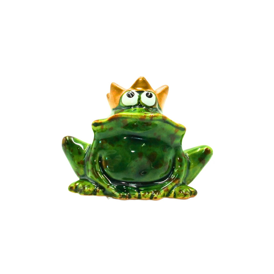 Dekohelden24 Froschkönig Deko-Figur aus Keramik in Grün mit goldener Krone, B/T/H: 4 x 7 x 6 cm - Bild 2