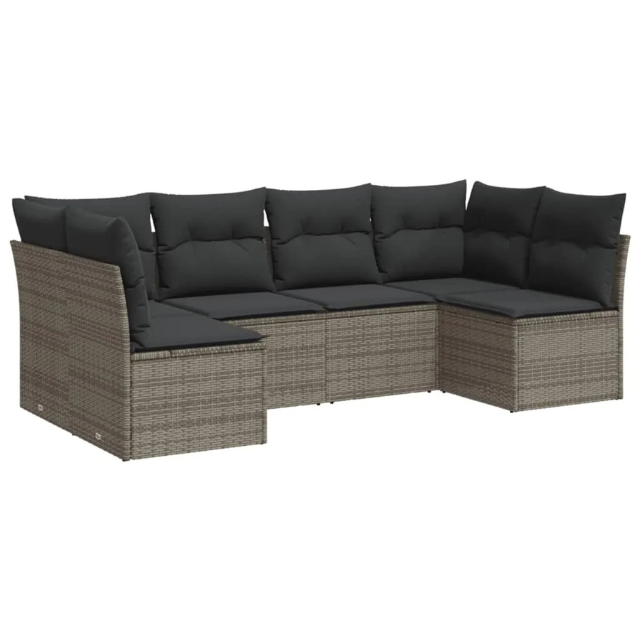 vidaXL 6-tlg Garten-Sofagarnitur in L-Form aus grauem Poly-Rattan mit Sitzkissen und Stauraum - Bild 2