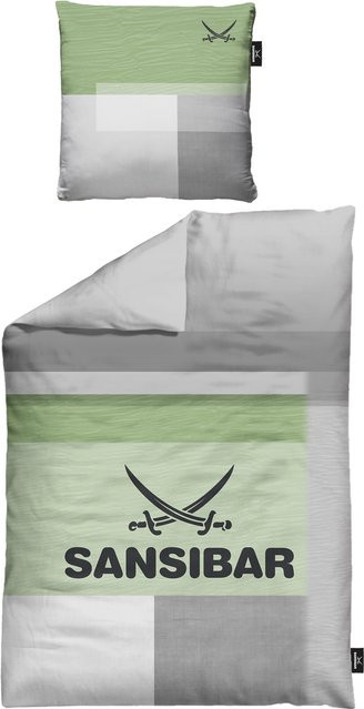 Bettwäsche SANSIBAR Mako-Satin aus Baumwolle mit Grafikdesign in Grün, Bettbezug 135 x 200 cm und 2 Kissenbezüge 80 x 80 cm - Bild 1