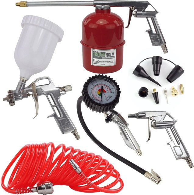 TRUTZHOLM Druckluft Set mit Reifenfüller, Ausblaspistole, Farbspritzpistole und Spiralschlauch in Multicolor - Bild 1