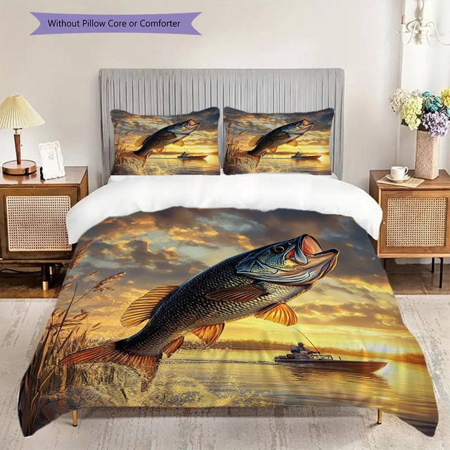 Manus Home Bettwäsche Set mit Fischmuster, 3-teilig: 1 Bettbezug und 2 Kissenbezüge, Mehrfarbig, B/H: 135 x 200 cm - Bild 1