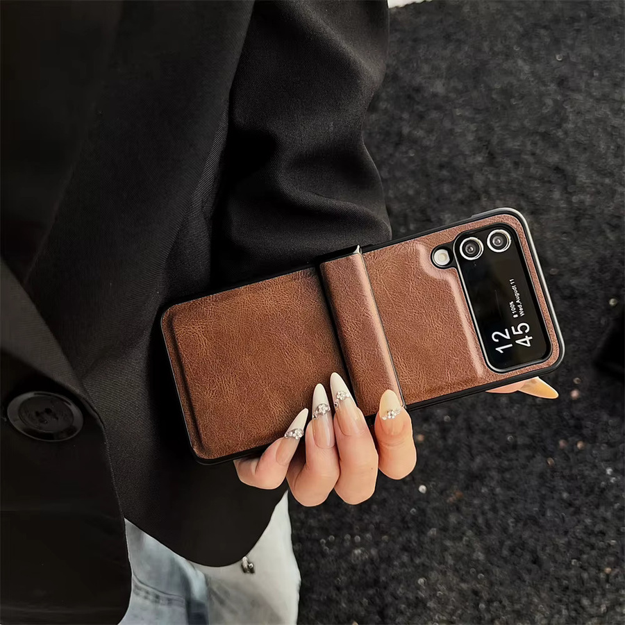 Samsung Galaxy Z Flip 7 FE 6 5 4 Handyhülle aus Retro Business PU-Leder in Braun mit Scharnierabdeckung und Stoßschutz - Bild 2