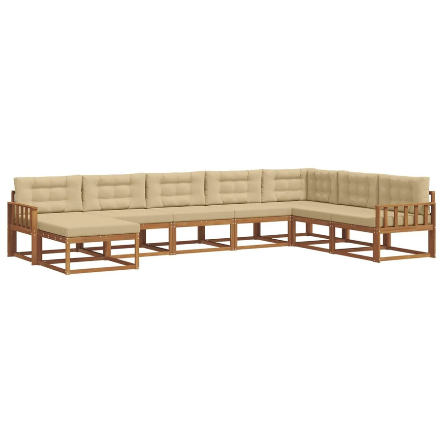 vidaXL Outdoor-Sofagarnitur 8-teilig L-Form aus Akazienholz in Natur und Beige mit UV-beständigen Kissen - Bild 2