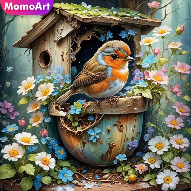 Momoart Diamant-Malerei DIY Set mit Vogel und Blumen in Multicolour, Acryl-Bastelbedarf für Tischdekoration, B/H: 20 x 20 cm - Bild 1