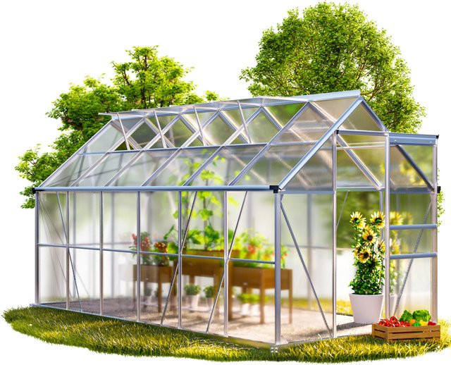 Gardebruk Alu Gewächshaus mit Fundament und Polycarbonat-Verglasung in Silber, B/T/H: 380 x 190 x 195 cm - Bild 1