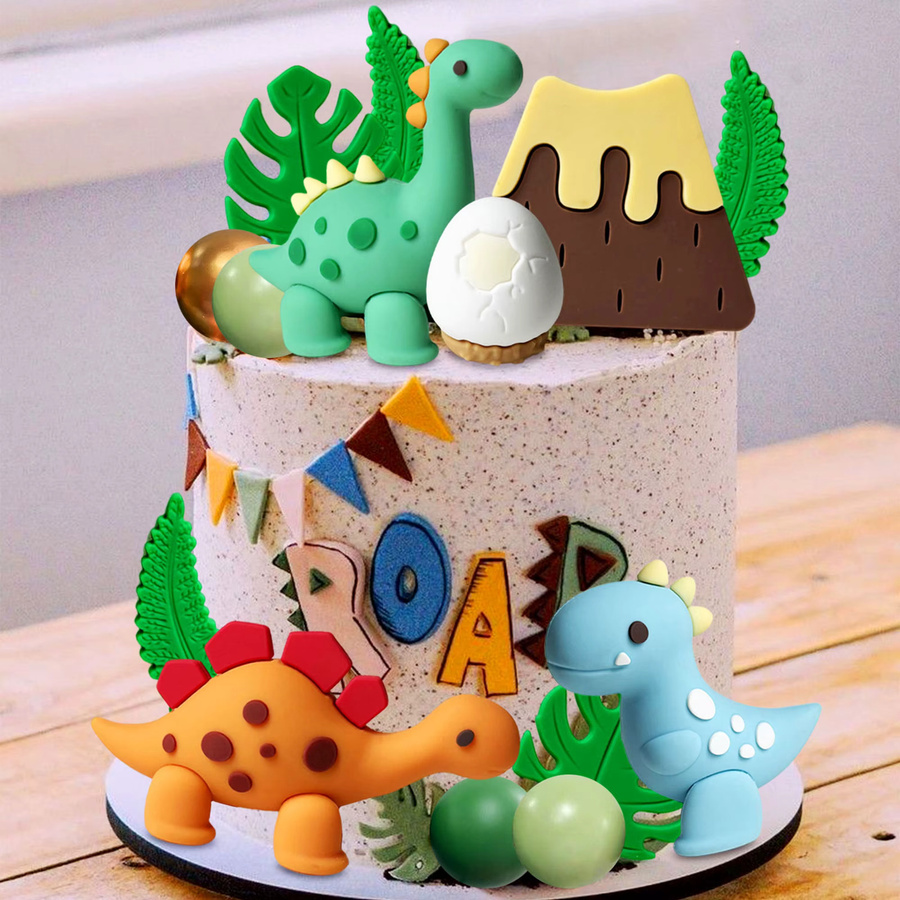 LaVenty Dinosaurier-Kuchendekorationen, Dinosaurier-Cupcake-Topper, grüner Rex, 3-teiliges Set - Bild 4